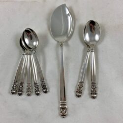 Georg Jensen Sterling Silver Acorn Pattern Breakfast Spoon Service, Mixed Set of 8